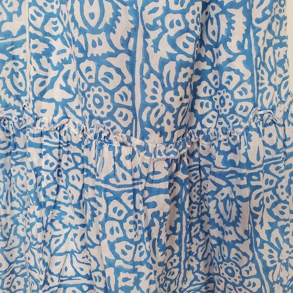 Roller Rabbit Mar Zarela Fit and Flare Midi Dress Blue White Cotton Size Large - Picture 9 of 13